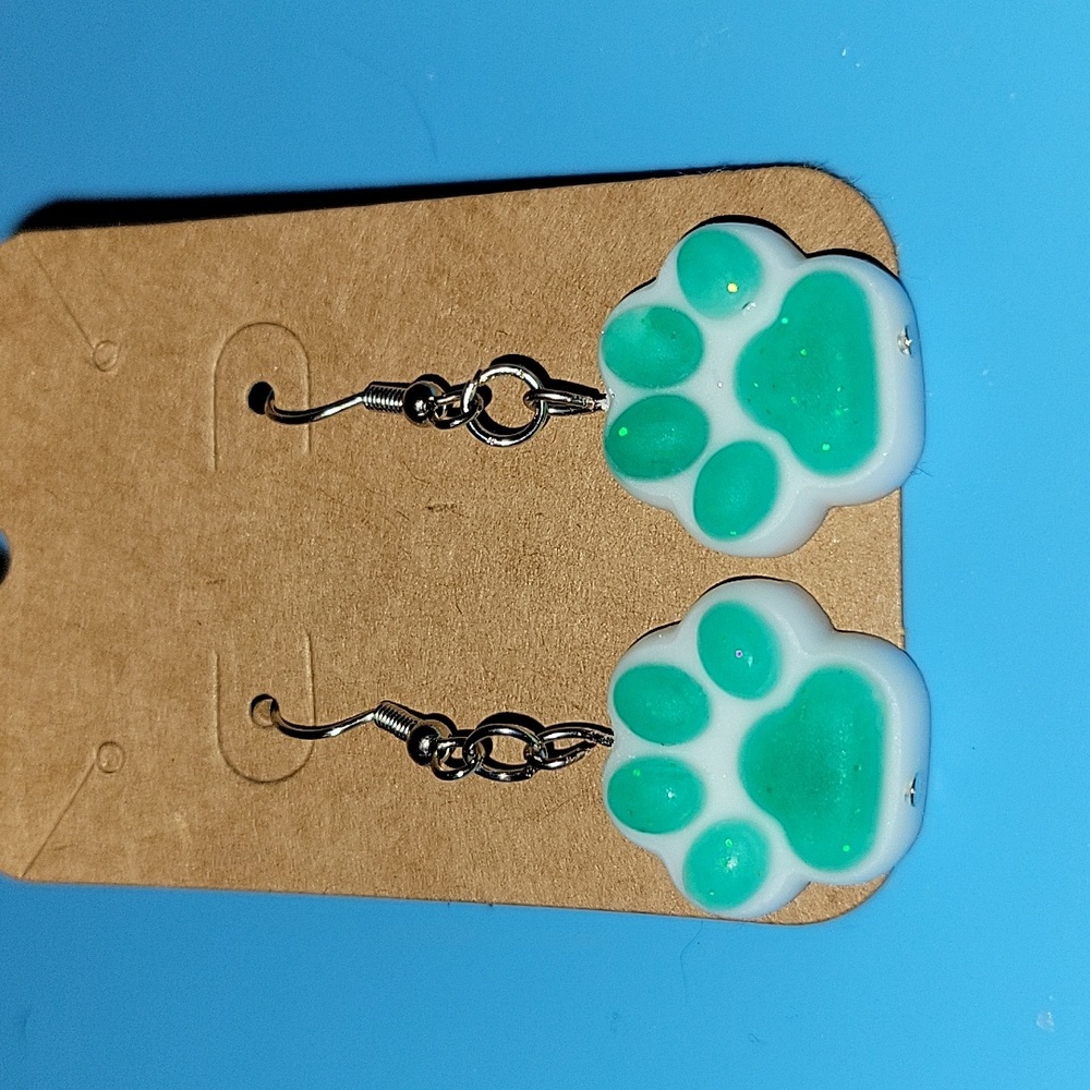 Matte Glittery Handmade Pawprint Earrings - Picture 2 of 2